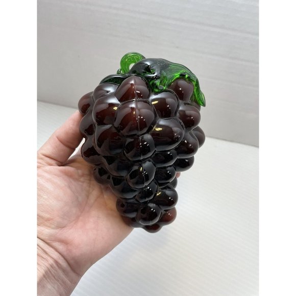 Blenko Style Vintage Glass Green Stem Purple Grapes Handblown Molded - EUC - Picture 6 of 6